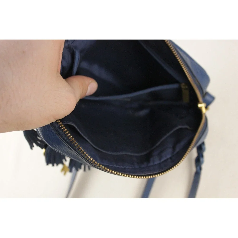 Fossil Kendall Crossbody Bag Blue Leather‎ Fringe Tassel Key Charm Strap